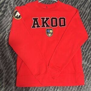 🔥🔥AKOO Brand Red Crew Neck Embroidered Sweater Crewneck Sweatshirt -‎ Men Sz L